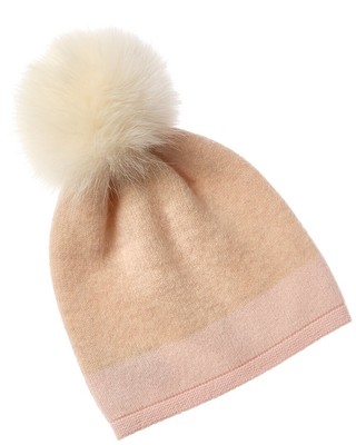 Кашемировая шапка в двухцветную полоску с помпоном Hannah Rose, женская коричневая