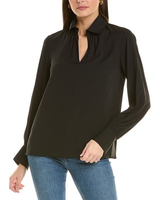 Lafayette 148 New York Harpton Silk Blouse Womens Black M