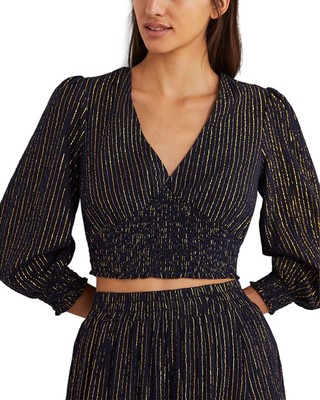 

Укороченный топ Boden с люрексом, женский, Великобритания 20 / США 16, Navy;lurex stripe
