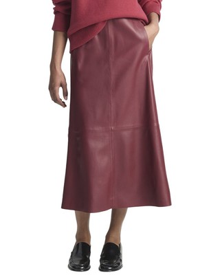 Vince Mid-Rise Leather Gathered Skirt Womens Red M