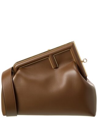 

Женская кожаная сумка через плечо Fendi First, коричневая, среднего размера, NA