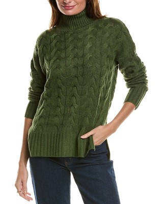 Женская туника из смеси шерсти и кашемира Forte Cashmere Luxe с круглым вырезом-воронкой зеленого цвета