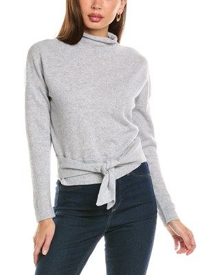 Женский кашемировый пуловер Forte Cashmere с завязкой спереди серебристого цвета L
