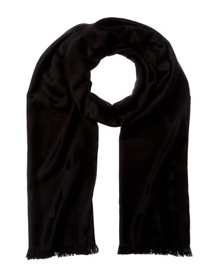 Saint Laurent Cassandre Jacquard Wool Scarf Womens Black