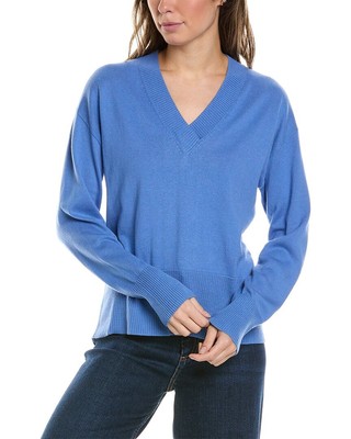 Женский свитер из кашемировой смеси Alashan Cashmere с перекрестным V-образным вырезом синего цвета Xs