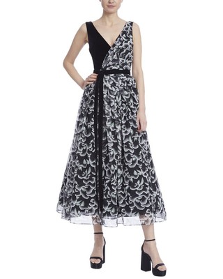 Женское кружевное платье Badgley Mischka с бантом и плиссированной талией