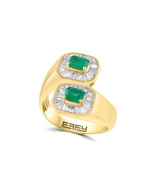 Effy Fine Jewelry 14K 1,77-каратное кольцо с двумя бриллиантами и изумрудом Женское 7