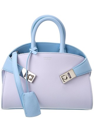 Женское мини-платье через плечо из кожи Ferragamo Hug Mini фиолетового цвета
