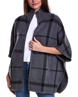 

Женское пончо в клетку из шерсти и смеси кашемира Forte Cashmere, серое, Grey