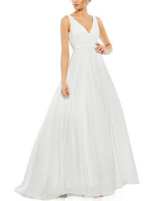 Женское бальное платье из белого многослойного тюля и шифона Mac Duggal 8