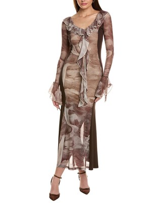 Jl Luxe Mixed Media Maxi Dress Womens Brown S