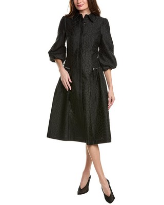 Teri Jon By Rickie Freeman Jacquard Pearl-Trim Shirtdress Womens Black 12