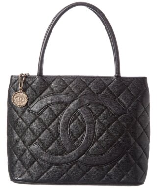 

Черная стеганая кожаная сумка-тоут с медальоном цвета икры Chanel (оригинальные бывшие в употреблении) женская, NA