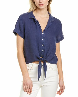 

Белла Даль льняная рубашка с завязками женская синяя Xs, Синий, NA