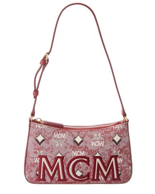 

Mcm Vintage Жаккардовая женская сумка через плечо из ткани и кожи с монограммой, розовая, NA