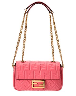 

Женская кожаная сумка через плечо Fendi Baguette Midi FF, розовая, NA