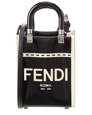 

Женская лакированная мини-тоут Fendi Sunshine, черная, NA