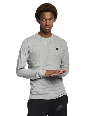 

Мужская футболка с длинным рукавом Nike серого меланжевого/черного цвета с небольшим вышитым логотипом, Grey