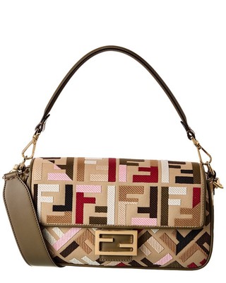 Женская сумка через плечо Fendi Baguette Ff из холста и кожи