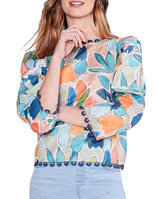 

Женский топ с пышными рукавами Nic+Zoe Citrus Grove, Bltblue multi