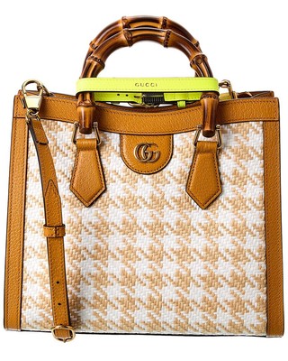 Маленькая женская сумка из соломы и кожи Gucci Diana коричневого цвета