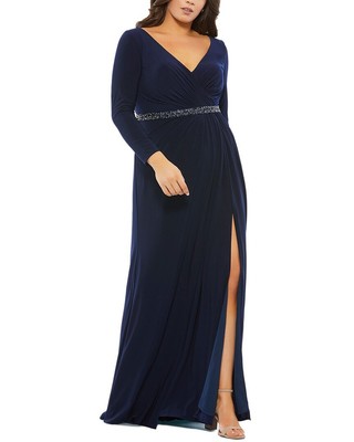 Mac Duggal Плюс расшитый бисером пояс из джерси с искусственным запахом Многоцветное женское платье 16W
