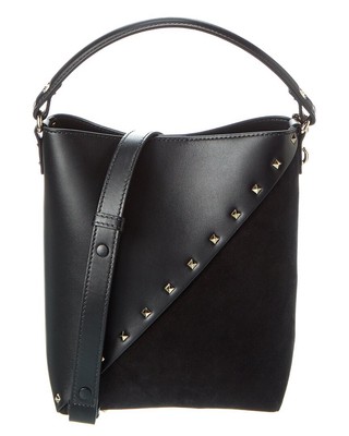 Женская сумка-ведро Valentino Rockstud из тонкой кожи и замши черного цвета