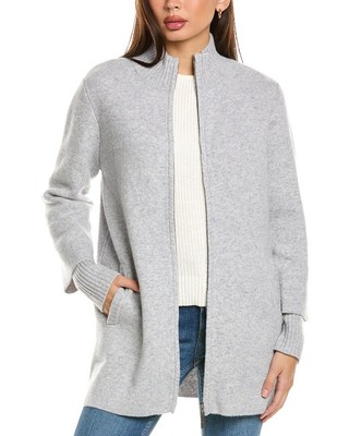 Женский серебристый кардиган Forte Cashmere Doubleknit на молнии из искусственной шерсти и кашемира