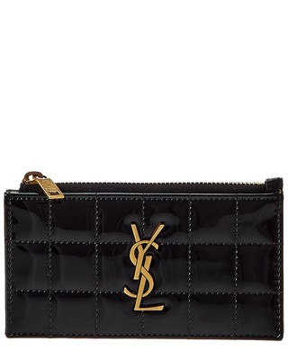 Стеганый лакированный футляр для карточек Saint Laurent Cassandre Женский, черный