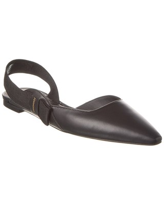 

Женские кожаные кожаные туфли на плоской подошве Ferragamo с ремешком на пятке, Черный, NA