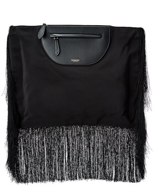 

Женский клатч из парусины и кожи с бахромой Burberry Olympia, черный, NA