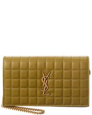 Женская стеганая кожаная сумка через плечо Saint Laurent Cassandre зеленого цвета