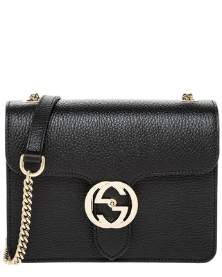 Маленькая кожаная сумка через плечо Gucci Interlocking G Женская черная