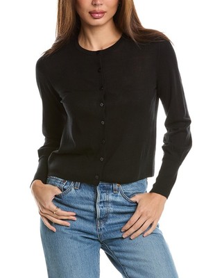 Женский кардиган на пуговицах из смеси шелка и кашемира Forte Cashmere Crop, черный, L