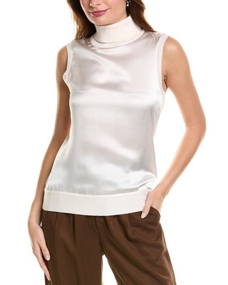 Женский свитер из смеси шерсти и кашемира Elie Tahari с атласной отделкой спереди, белый Xl