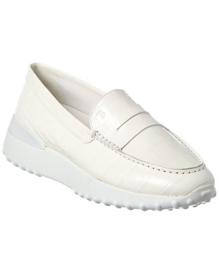 Tod S Gommino Croc-Embossed Leather Platform Loafer Womens White 39