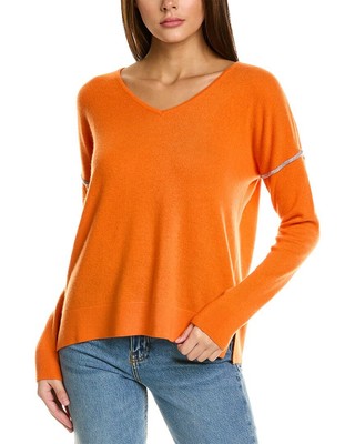 

Легкий кашемировый свитер с v-образным вырезом и окантовкой Forte Cashmere, женский, Оранжевый