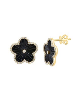 Pre-owned Effy Fine Jewelry 14k 4.72 Ct. Tw. Diamond & Onyx Earrings Women's In Black