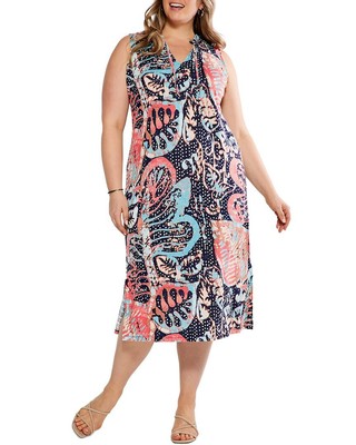 

Платье Nic+Zoe Plus Batik Stamp из смесового льна, женское, Imiindigo multi