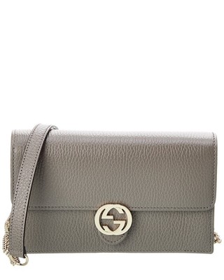 

Женский кожаный кошелек на цепочке Gucci Interlocking G, серый, NA