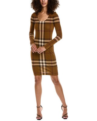 

Женское мини-платье Burberry в клетку с шелковой отделкой, коричневое, Коричневый