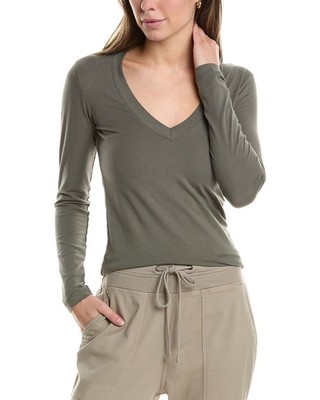 Женская футболка с глубоким V-образным вырезом James Perse зеленого цвета 0