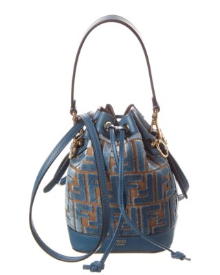 Fendi Mon Tresor Mini Ff Velvet & Leather Bucket Bag Womens Blue
