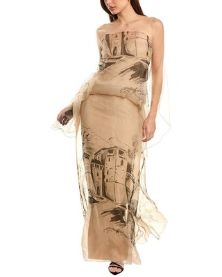 Alberta Ferretti Silk Caftan Gown Womens Beige 38