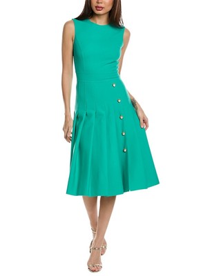 Женское плиссированное платье А-силуэта из смесовой шерсти Oscar De La Renta