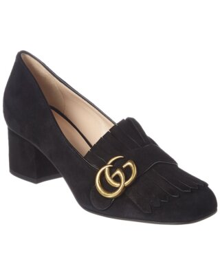 Gucci Gg Marmont Suede Pump Womens Black 39.5