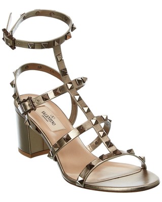 

Женские кожаные сандалии Valentino Rockstud Caged 60 с ремешком на щиколотке, Золотой, NA