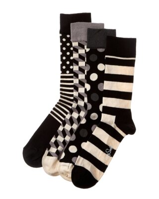 

Happy Socks 4 шт. Классические черно-белые носки, подарочный набор для мужчин, размеры 41–46, Multi