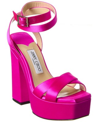 

Jimmy Choo Gaia 140 Женские атласные сандалии на платформе, Розовый, NA