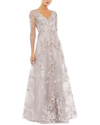 Mac Duggal Appliqued Illusion A Line Gown Womens  14